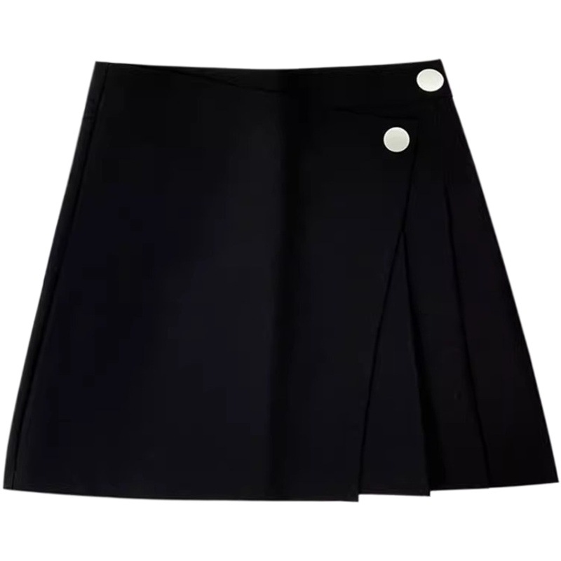Skirt Women's Spring 2024 New High Waist Slimming Black Irregular Pleated Skirt Pants Anti-running Light One-piece Culottes