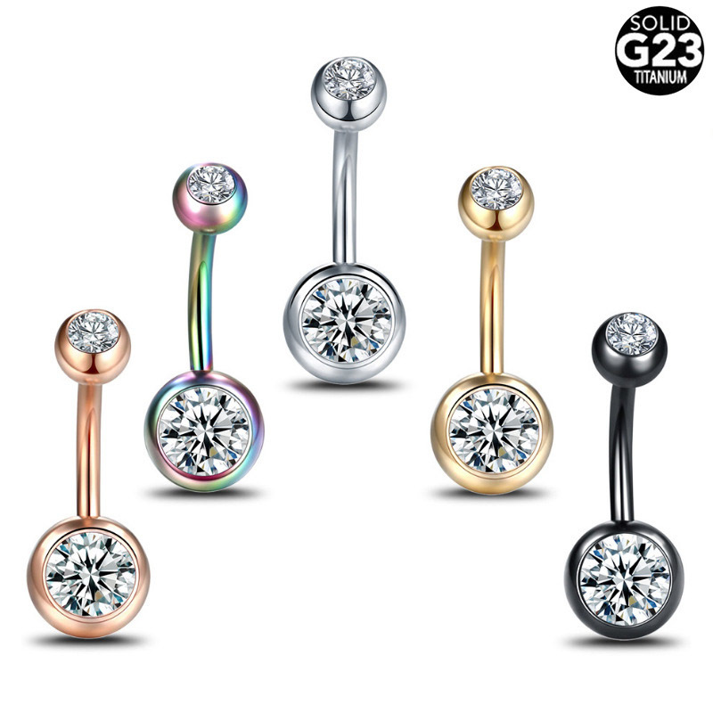 Cross-border exclusive Amazon stainless steel G23 titanium steel navel ring double diamond navel nail F136 navel body jewelry