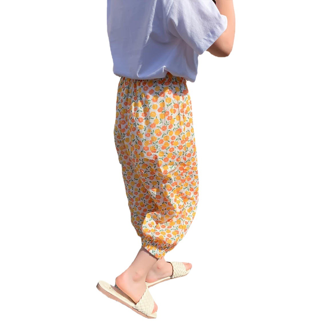Girls' Summer Wear Retro Printed Mid-high Waist Loose Nose All-match Anti-mosquito Air-conditioning Pants Casual Pants Korean-style New