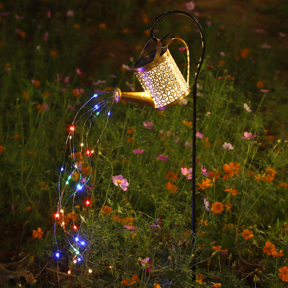 2025 New Cross-Border Solar Kettle Lamp Wrought Iron Flowing Water Shower Lamp Garden Landscape Outdoor Decorative Courtyard Lamp