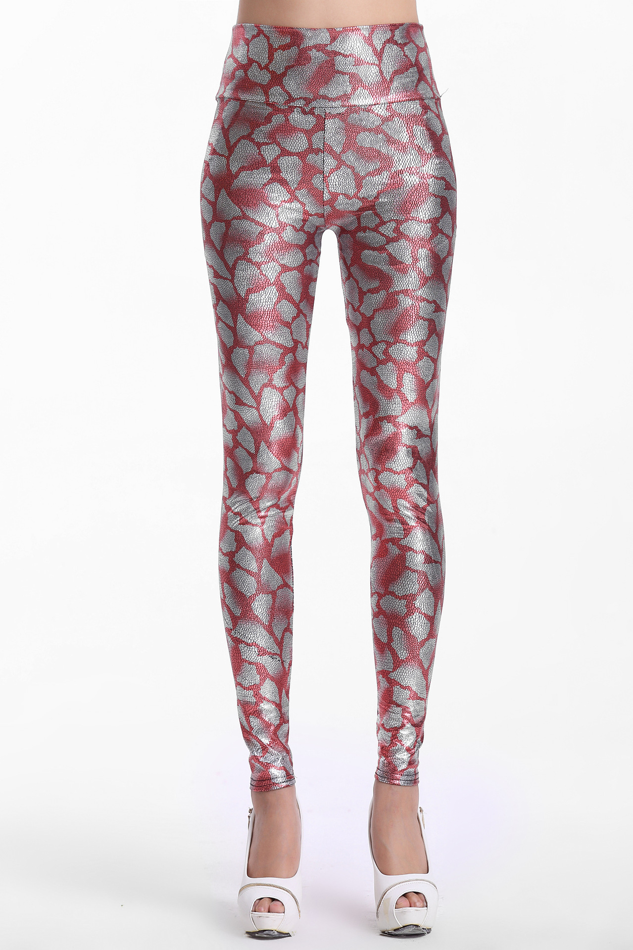 Picture of Yiwu Wholesale Spring and Summer Faux Leather Printed Pattern High-Waisted Slim-Fit Cropped Leggings, Hip-Lifting, Suitable for Outerwear