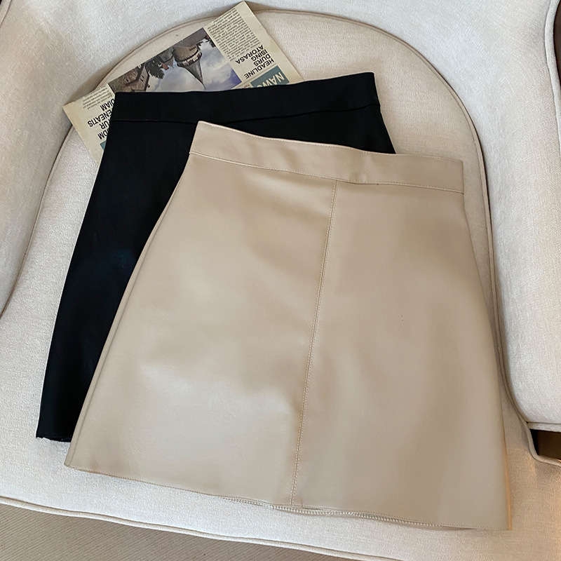 A- word black small leather skirt skirt women's spring and autumn high waist small pu skirt temperament socialite hip skirt