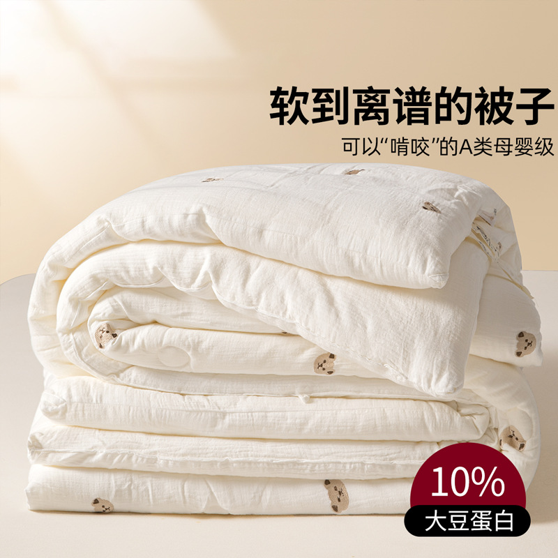 Double-Layer Gauze Soy Fiber Quilt, Warm and Thickened Winter Quilt, Thickened Single-Person Spring and Autumn Quilt, Children's Cotton Quilt Core