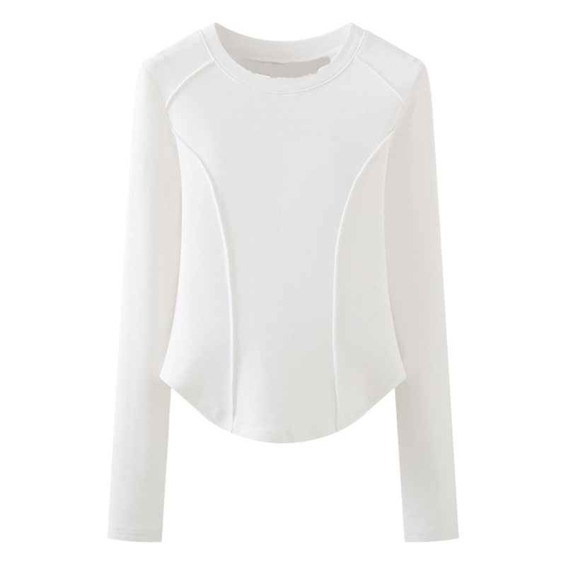 Threaded Velvet Shoulder Slim-fit Long-sleeved T-shirt Women's Autumn and Winter Retro Fishbone Tight Waist European Base Shirt Top