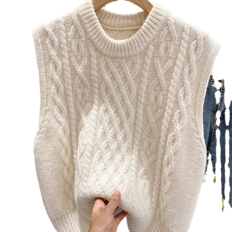 Picture of 2024 Spring and Autumn Retro Twist Sleeveless Sweater Women's Korean Style Loose Stacked Knitted Vest with Round Neck Vest