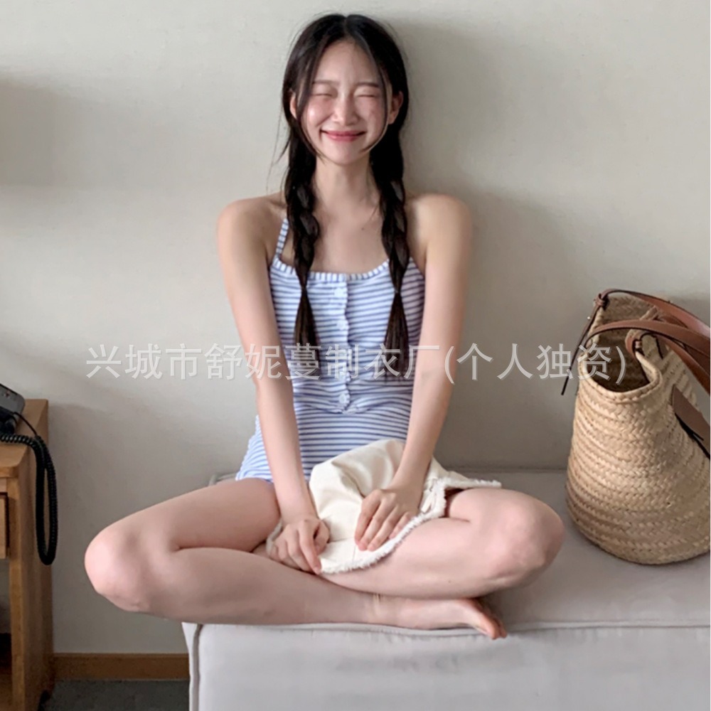 Cross-border Swimsuit Women's Split Bikini Pure Hot Spring Striped South Korea Instagram Style Small Chest Swimsuit Women's Swimsuit