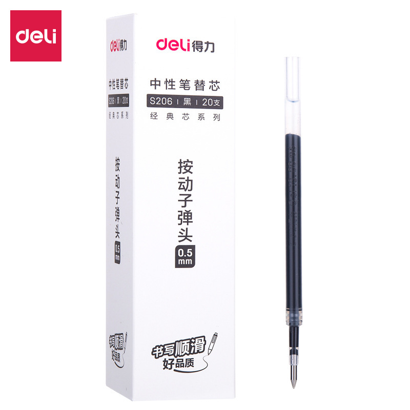 Picture of Deli S206 push refill Black Blue Red 0.5mm bullet matching S01/S08 pen thick refill