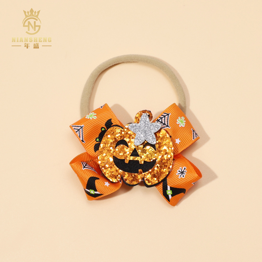 Picture of European and American New Children's Hair Band Halloween Hat Witch Pumpkin Skull Print Bow Baby Hair Accessories