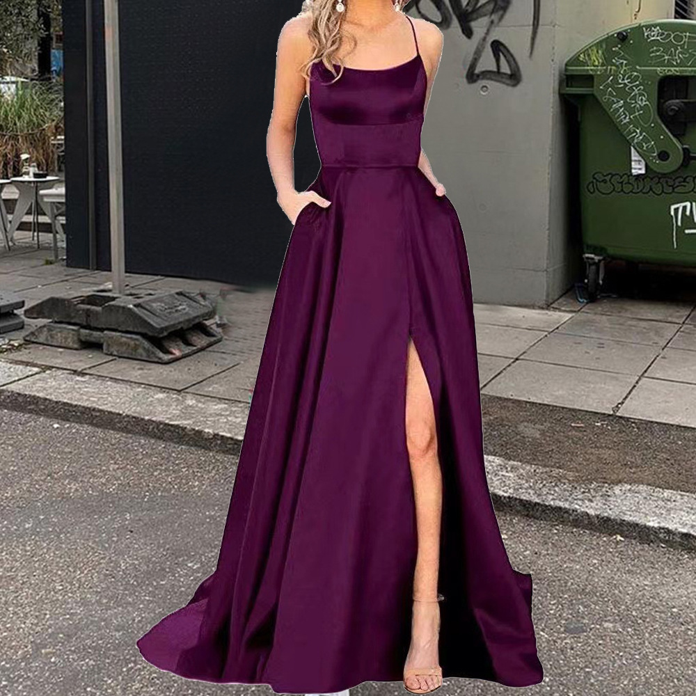 Cross border European and American Long Sling dress Cross-border Original Single High Waist Off-shoulder Dress Evening Dress for Women