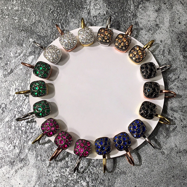 [10] French Retro Luxury Honeycomb Diamond Colored Stone Ear Hook Fashion OL Simple INS Cold Wind Ear Stud