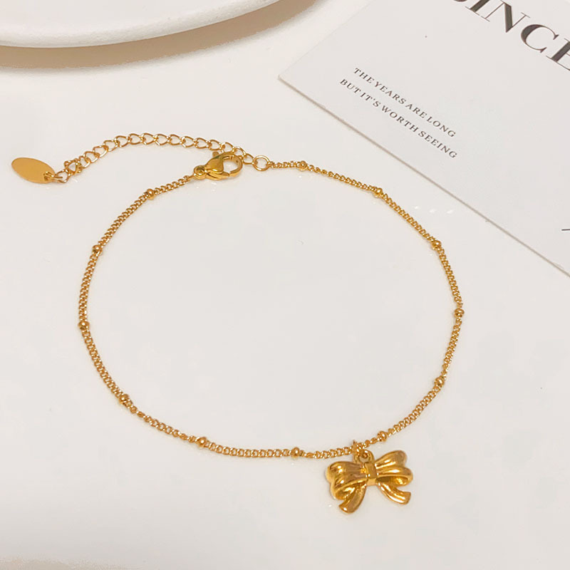 Light Luxury Niche Fugitive Princess Bow Anklet for Women Summer Simple Design Versatile Elegant Non-Fading Anklet
