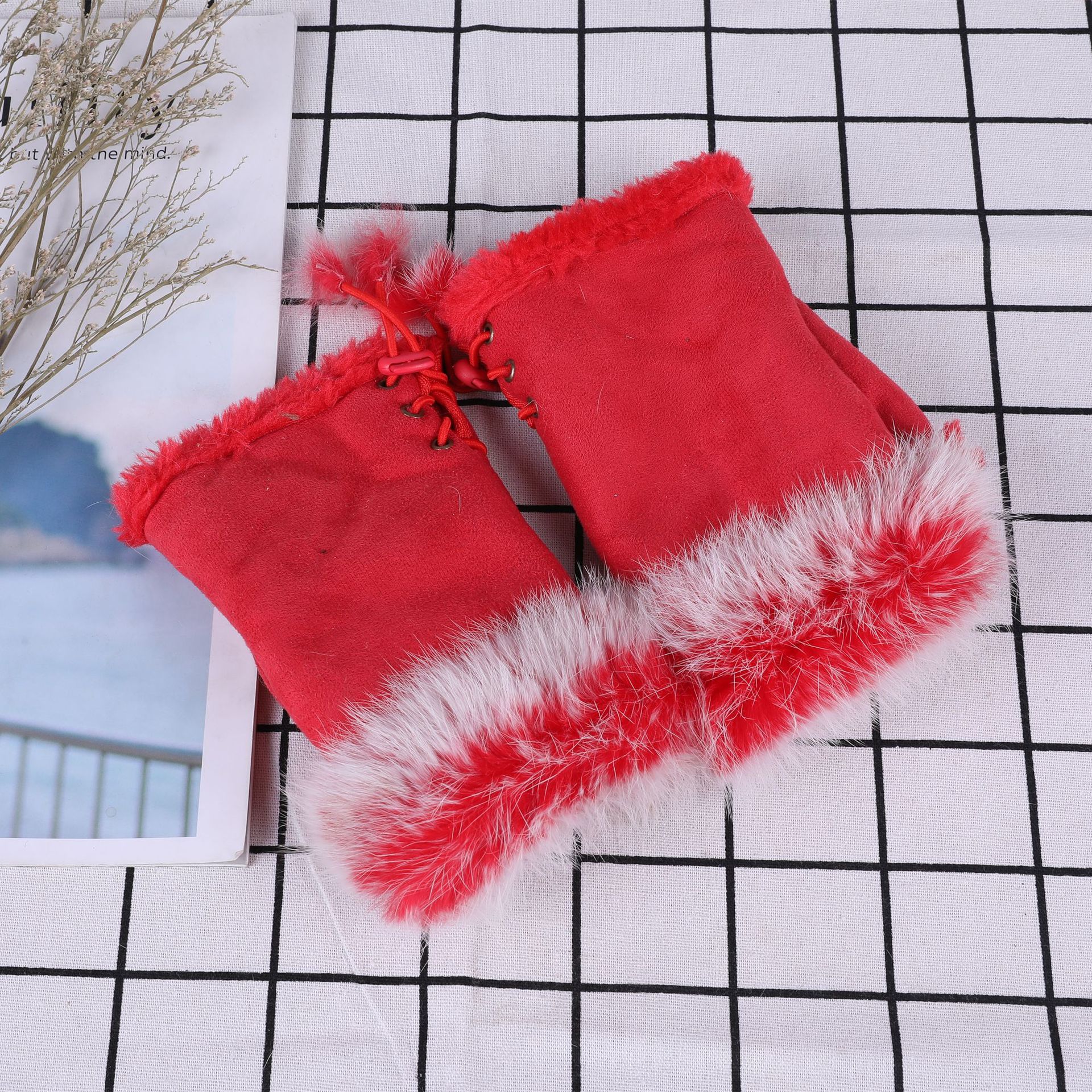 Rabbit Fur Half-Finger Gloves Fashionable Women's Autumn and Winter Half-Finger Student Computer Wording Gloves Wholesale Touch Screen