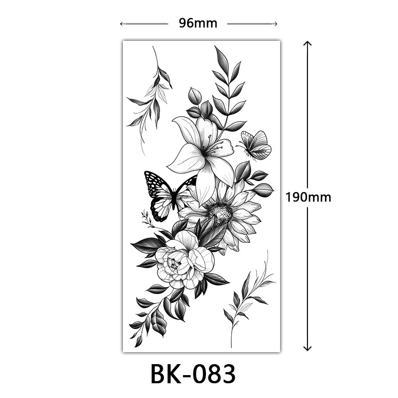Picture of Cross-Border Supply of Sketch Flower Tattoo Stickers, Sketch Tattoo Stickers, Rose Flower Black and White Flower Tattoo