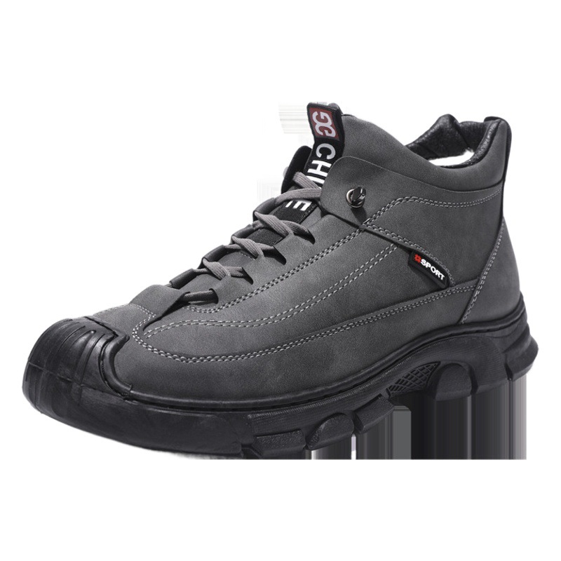 Martin Boots Men's Winter fleece-lined Thickened High-Top Cotton Leather Shoes Men's Genuine Leather British Non-Slip Cotton Shoes Warm Snow Boots