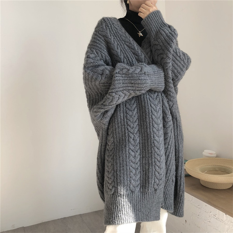 Picture of Autumn and Winter New Outerwear Knitted Cardigan Vintage Fashion Simple Thickened Loose Twist Long Women's Sweater Coat for Women