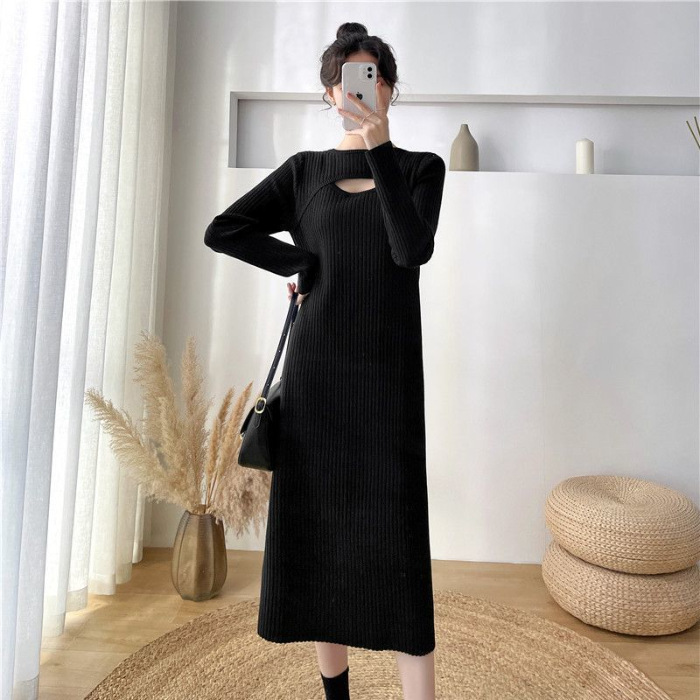 Picture of French style inner wear dress women's autumn and winter 2023 new style with overcoat mid-length over-the-knee hollow design bottoming dress