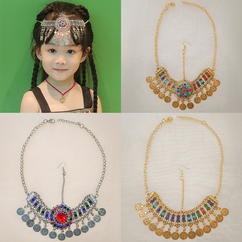 Picture of Children's Antique Forehead Chain Headwear Girls' Headwear Tassel Xizang Hair Accessories Western Exotic Eyebrow Pendant Necklace