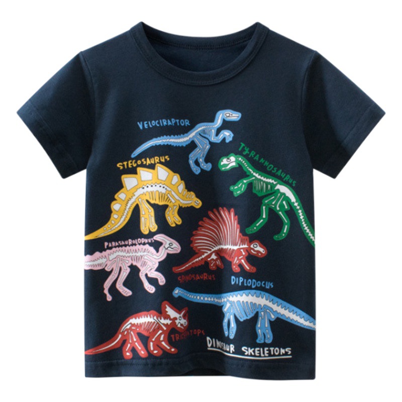 K-Style of Children's Clothing New 2025 Summer Boys Short-Sleeved T-Shirt Dinosaur Cartoon Baby Clothes Kids Clothes