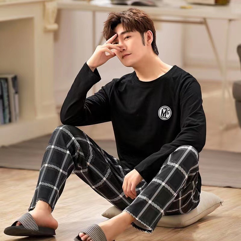 Picture of Men's Pajamas Long Sleeve Pants Spring and Autumn Thin Dad Large Size Casual Home Wear Factory Foreign Trade Cross-border Explosions