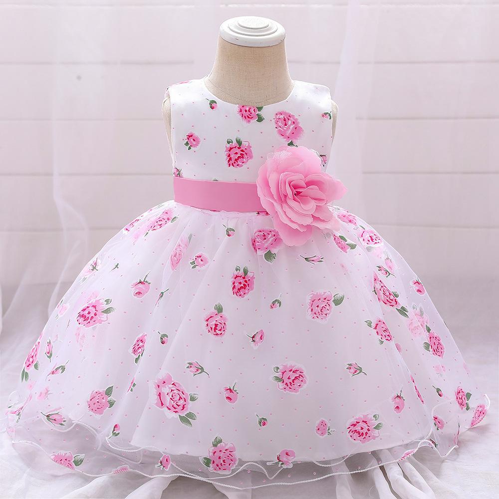 Picture of European and American style printed dress children's flower princess dress flower girl's wedding dress girl's baby one-year-old dress