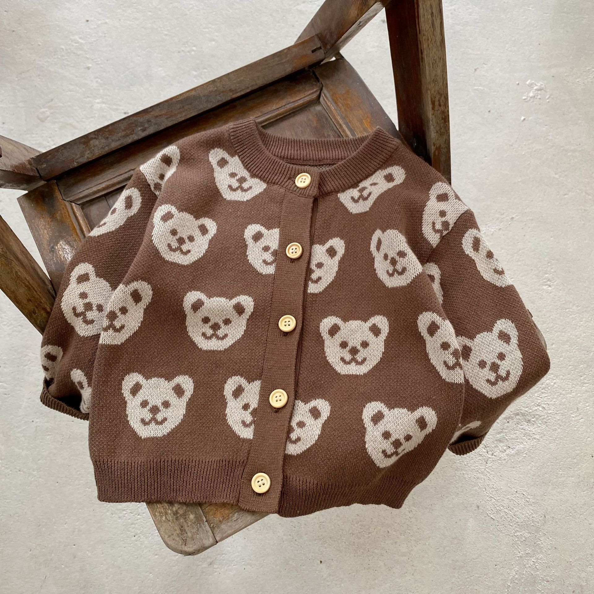 Picture of 2025 Autumn Infants and Young Kidsren 0-3 Years Old Male and Female Baby Bear Jacquard Knitted Long-Sleeved Sweater Jacket Cardigan