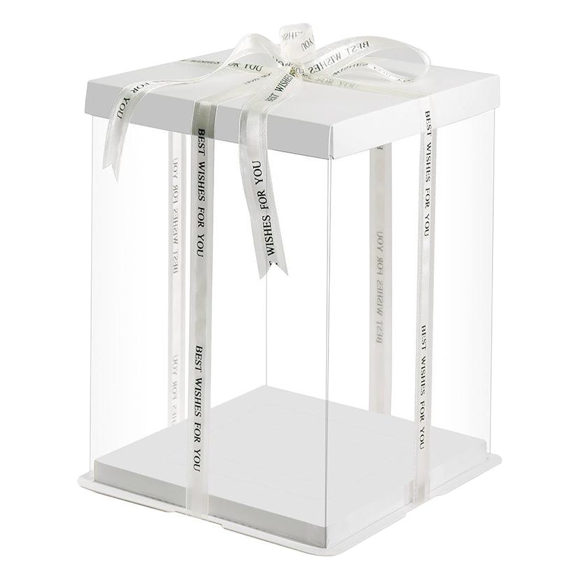 Three-in-one transparent birthday cake box 4 6 8 10 12 14 16 inch double-layer height factory wholesale