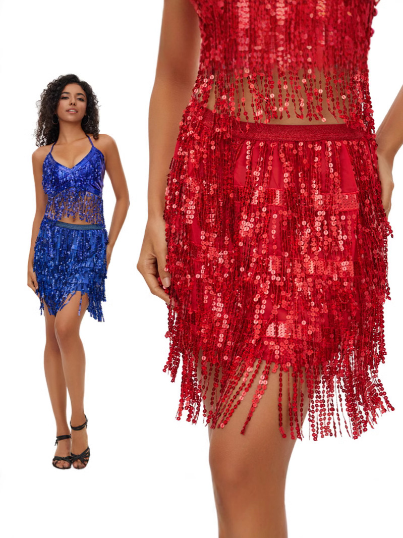 Picture of Amazon Ebay AliExpress Supply Nightclub Flash Tassel Sequin Skirt Sequin Tassel Skirt Latin Skirt
