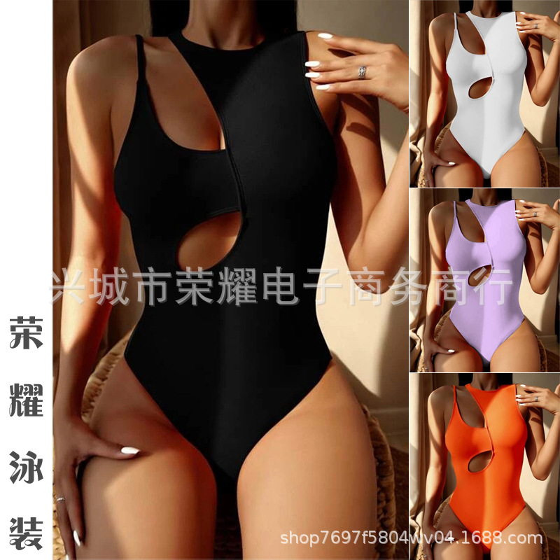2022 European and American new swimwear foreign trade bikini hollow multi-color one-piece swimsuit wholesale