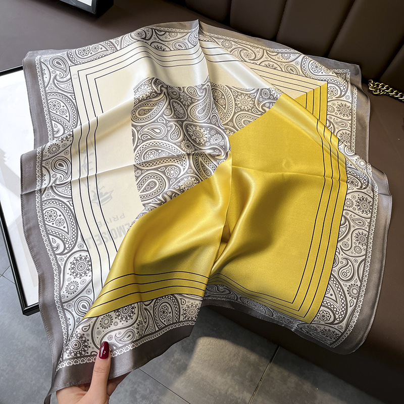Picture of Spring and Autumn Thin Japanese and Korean Sweet Champagne Color Small Floral Silk Mulberry Silk 70cm Square Scarf Silk Scarf Hair Band Headwear Women