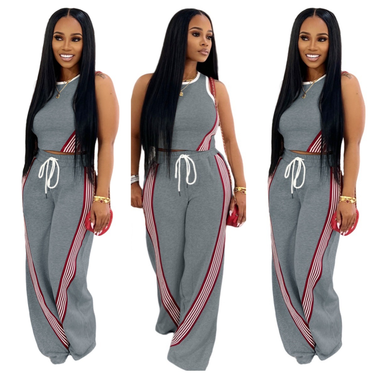 Yd-066 European and American Clothing Amazon New Fashion Street Casual Wide-Leg Pants Two-Piece Set Cross-Border Women's Clothing