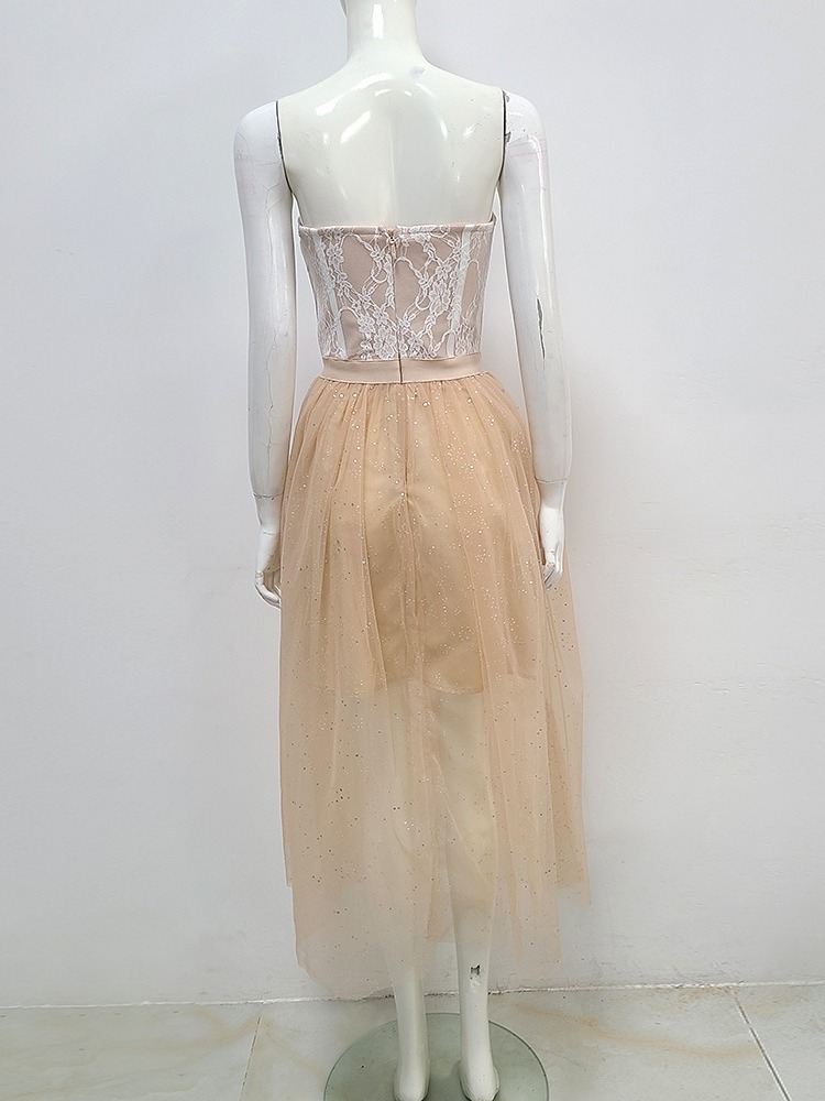 Picture of Independent station cross-border Women's lace hem mesh stitching dress tube top elastic bandage prom evening dress