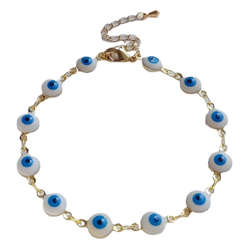 Cross-border European and American ins Bohemian Joker Beaded Copper Gold Plated Oil Drop Color Lucky Eyes Bracelet for Women Wholesale