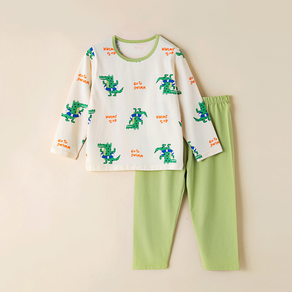 Picture of Children's Home Clothes Korean Style Pure Cotton Baby Set Class a Cotton Long-Sleeved Thin Kidsren's Clothing Boys and Girls Summer and Autumn Pajamas