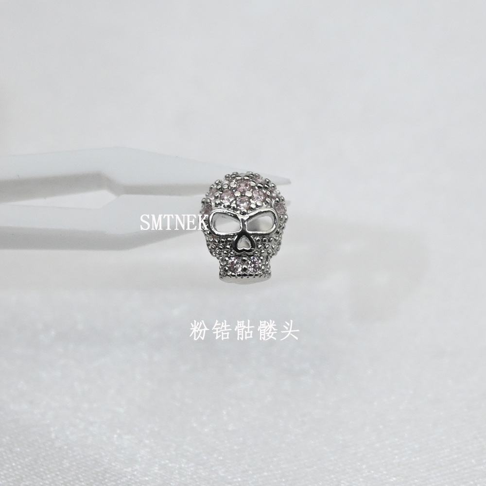 Picture of SMTNEK copper material multicolor zircon inlay retro skull mask lip stud earring piercing jewelry