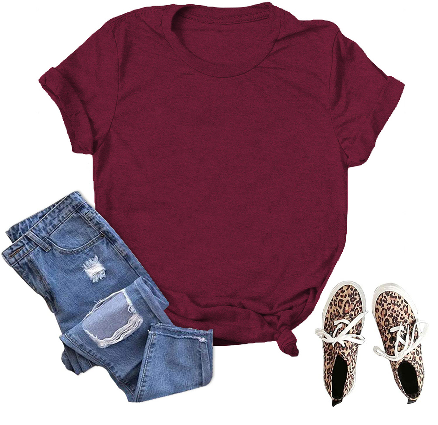 Picture of Spot wholesale foreign trade cross-border solid color blank loose large size T-shirt short sleeve men and women with Amazon wish