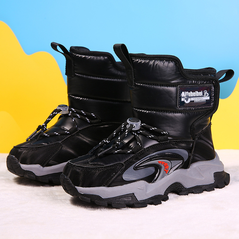 Children's Snow Boots 2024 Winter Waterproof Cotton Shoes Northeast fleece-lined Warm Shoes Boys Sports Leisure Soft Soles Winter Boots