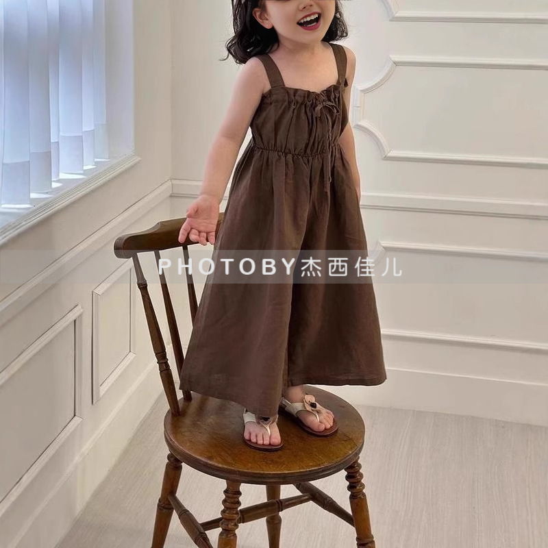 Picture of 2025 New Korean Style Ins Girls' Summer Trousers Fashionable Stylish Cute Baby Girl Strap Wide Leg Jumpsuit