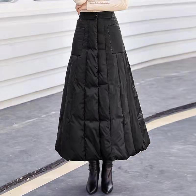 Export Foreign Trade Windshield Waterproof Down Cotton Skirt Mid-length A- line Skirt Winter Warm Thickened Large Swing Skirt
