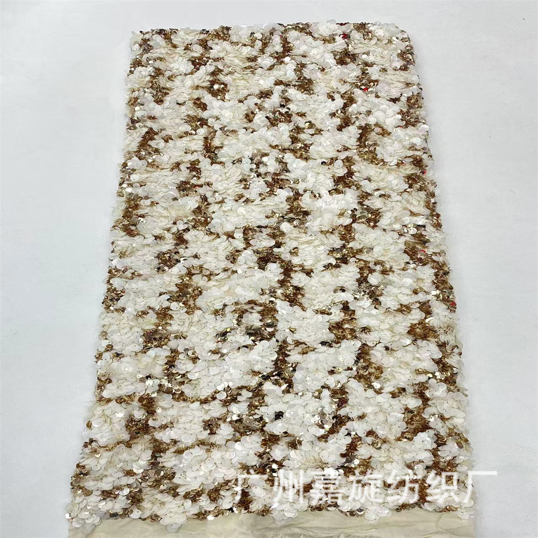 Popular 3+5+7mm Full Version High-Density Round Sequin Lace Fabric Fashion Children's Clothing Performance Dress Luggage Fabric