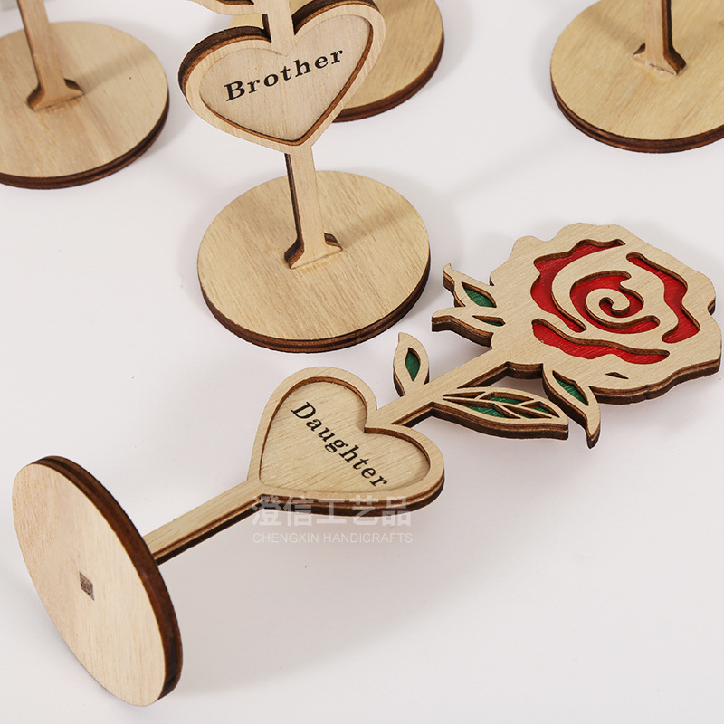 Picture of Father's Day Gift Wooden Ornaments Ins Style Rose Home Light Luxury Decorative Desktop Ornaments Wooden Crafts