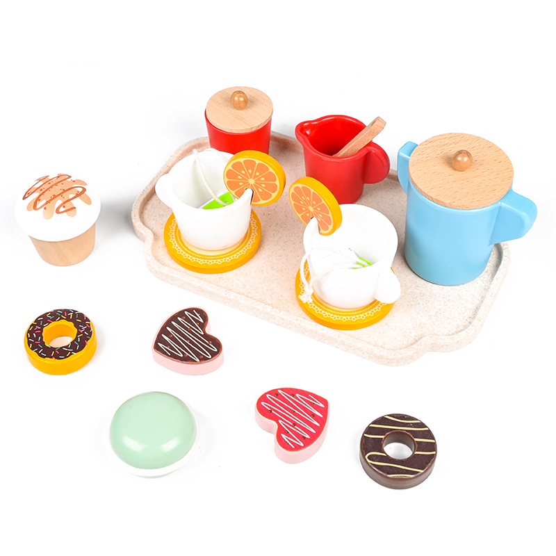 Picture of Children's kitchen play house tea set suit wooden toy afternoon tea girl simulation toy 3 years old teapot tea cup