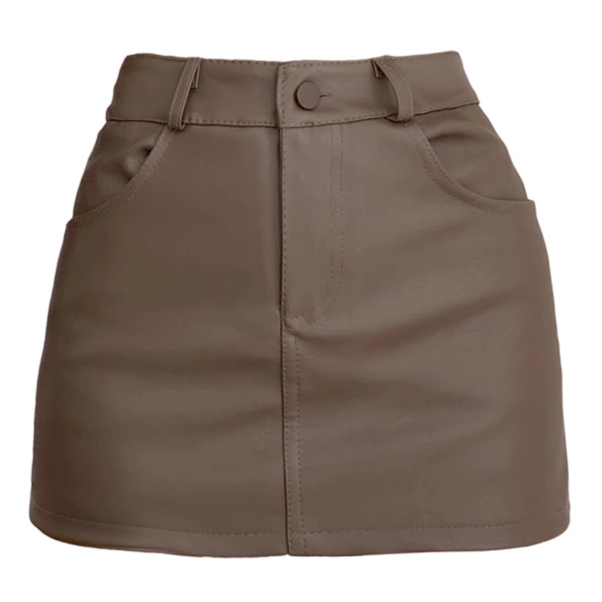 Picture of Black pu leather hot girl half-length skirt women's autumn and winter 2023 new plus size chubby girl high waist slim hip A- line skirt
