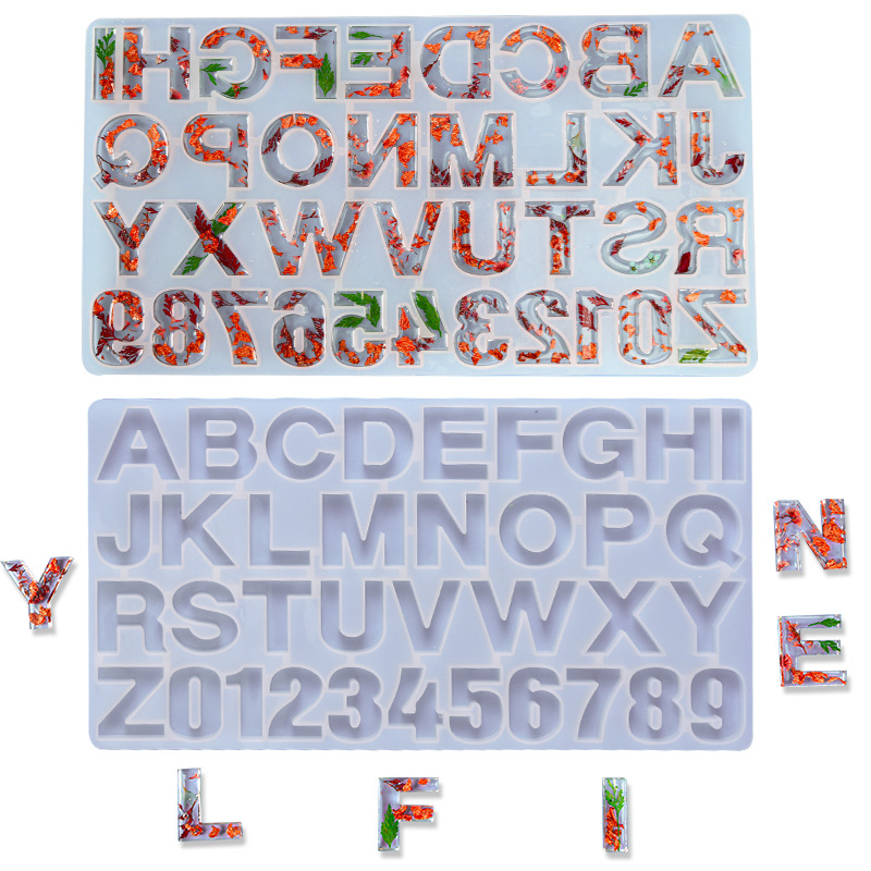 Deyi Yangyang Crystal Glue 26 English Numbers and Letters Molds High Mirror Resin Crafts Silicone Molds