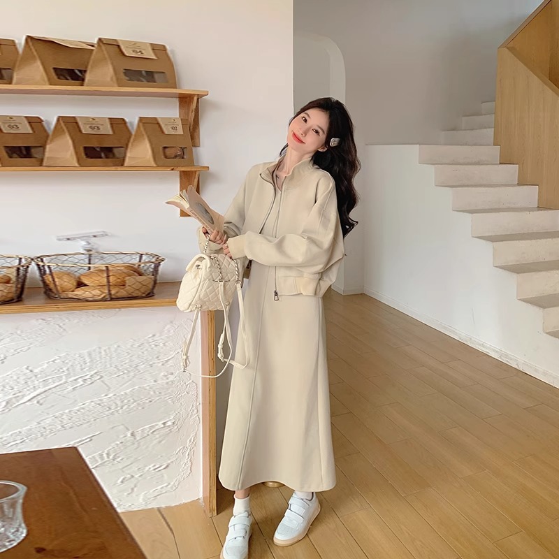South Korea Dongdaemun Autumn plus size Western-style Age-reducing Belly-covering Slimming suit Women Wear Vest Skirt Two-piece Set for Women