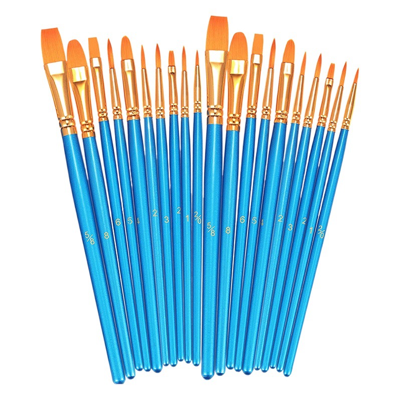 Cross-border Amazon 20 Pearl Blue brush suit wooden rod nylon wool watercolor acrylic brush Hook pen wholesale