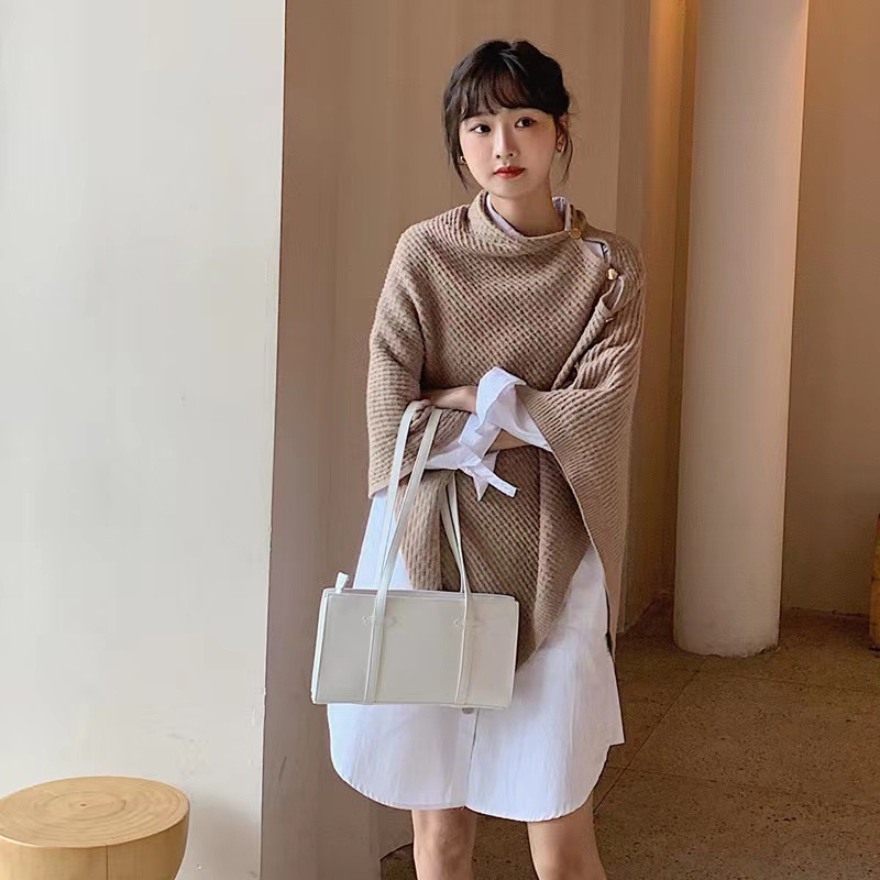 Picture of Autumn and winter knitted cape shoulder waistcoat scarf women's versatile multi-functional fashion warm metal buckle