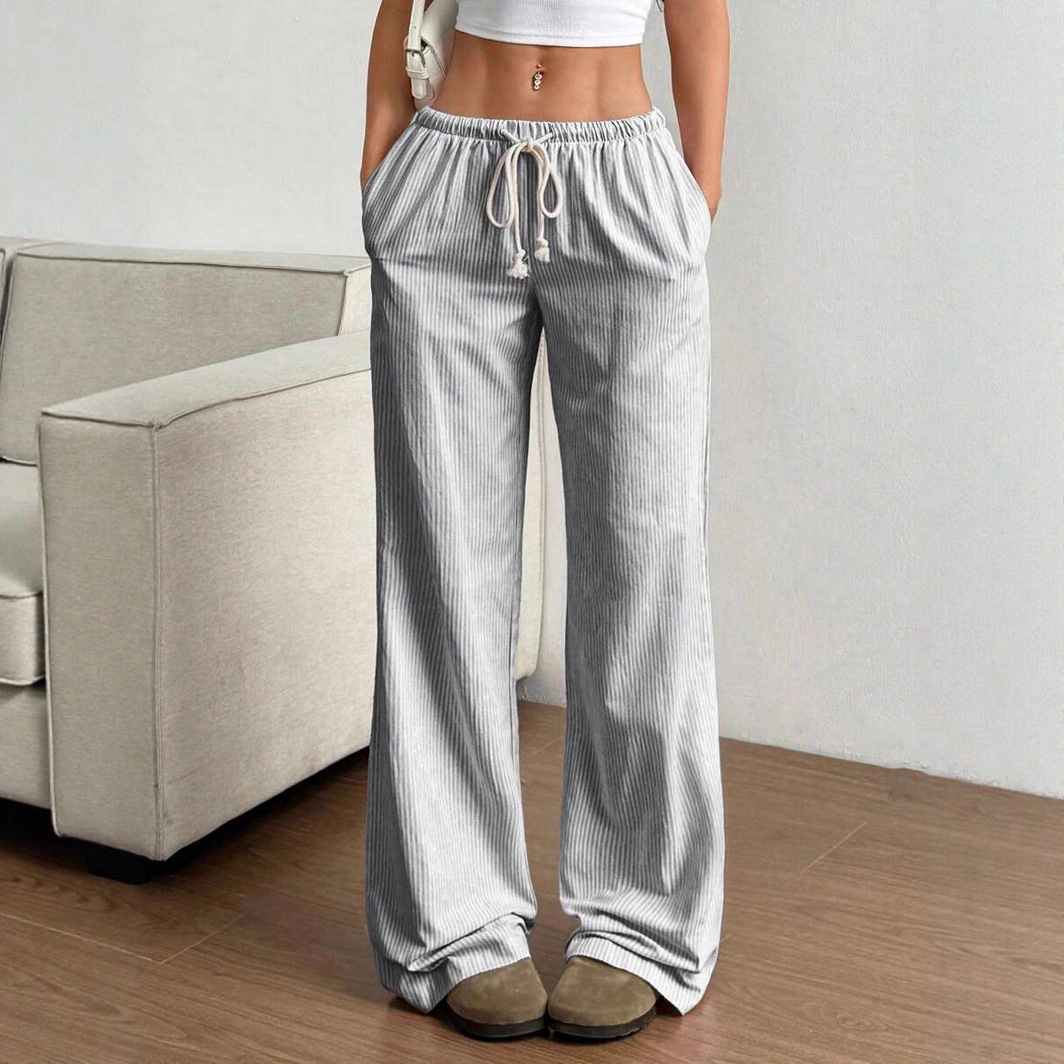 Picture of 2025 European and American/Xiyin/Temu Amazon/Autumn New Women's Clothing Stripesd Sweet Wide-Leg Pants Floor-Length Casual