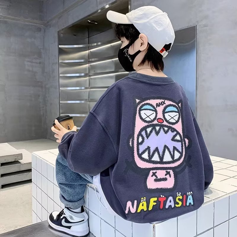 Children's Wear Internet Celebrity Fried Street Sweatshirt 2024 New Spring Boys' Crewneck Sweatshirt Big Children's Autumn Cartoon Clothes Cross Border