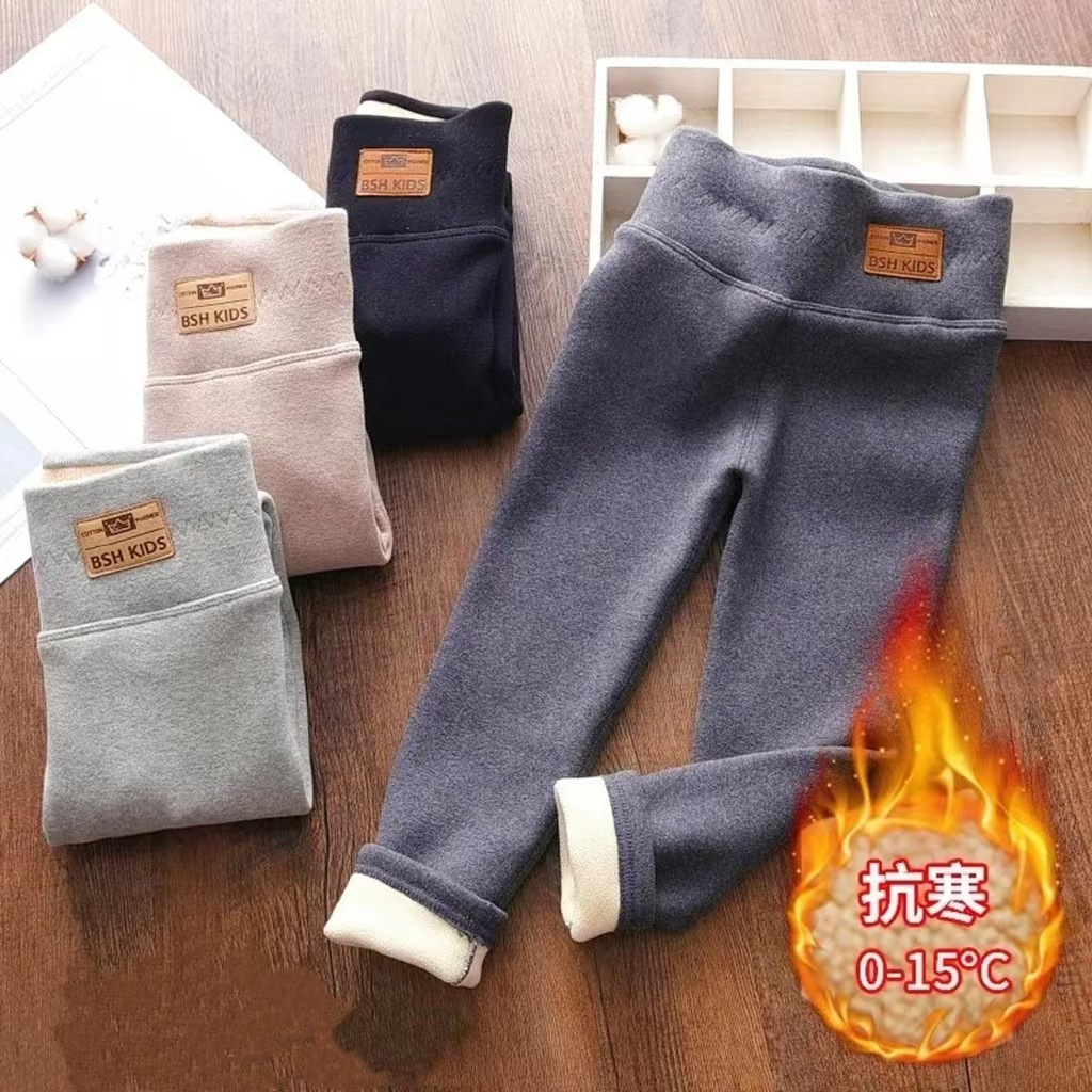 Picture of Girls' Fleece-Lined Leggings Autumn and Winter Outer Wear Girls' Big Kids One-Piece Fleece Baby Thickened Pants Pure Cotton High Waist Warm Pants