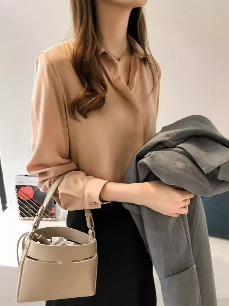 Picture of Cross-border wholesale autumn new Korean temperament solid color shirt women's long sleeve jacket simple OL chiffon shirt base shirt